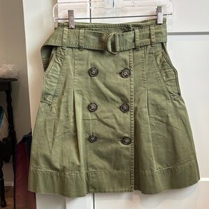 J Crew chino double breasted style pleated skirt with matching belt and pockets.